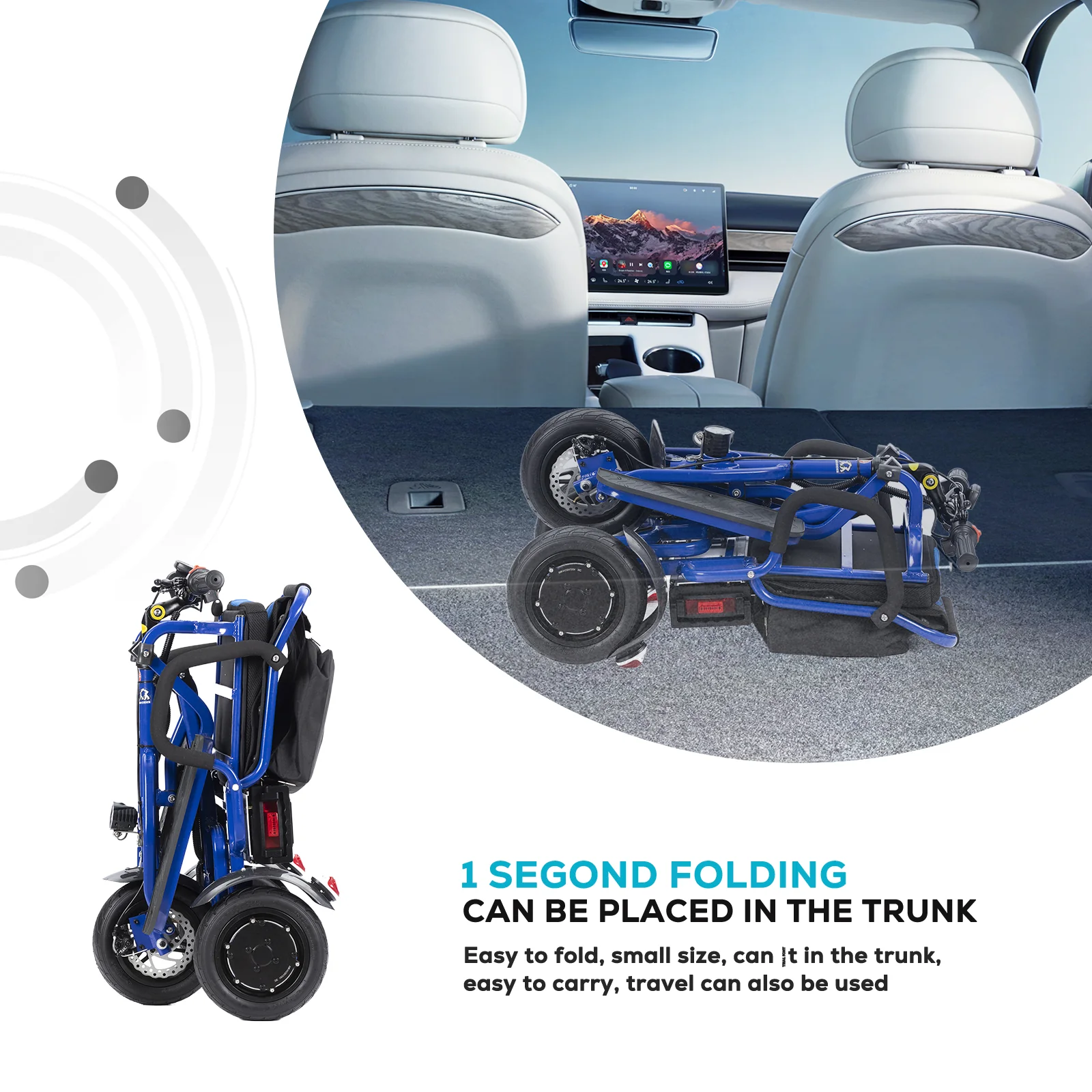 COUGAR (Blue) Folding Electric Mobility Scooter 3 Wheel Lightweight - Image 5