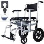 Mobile Shower Chair, 4-in-1 Toilet Commode Wheelchair with Brakes