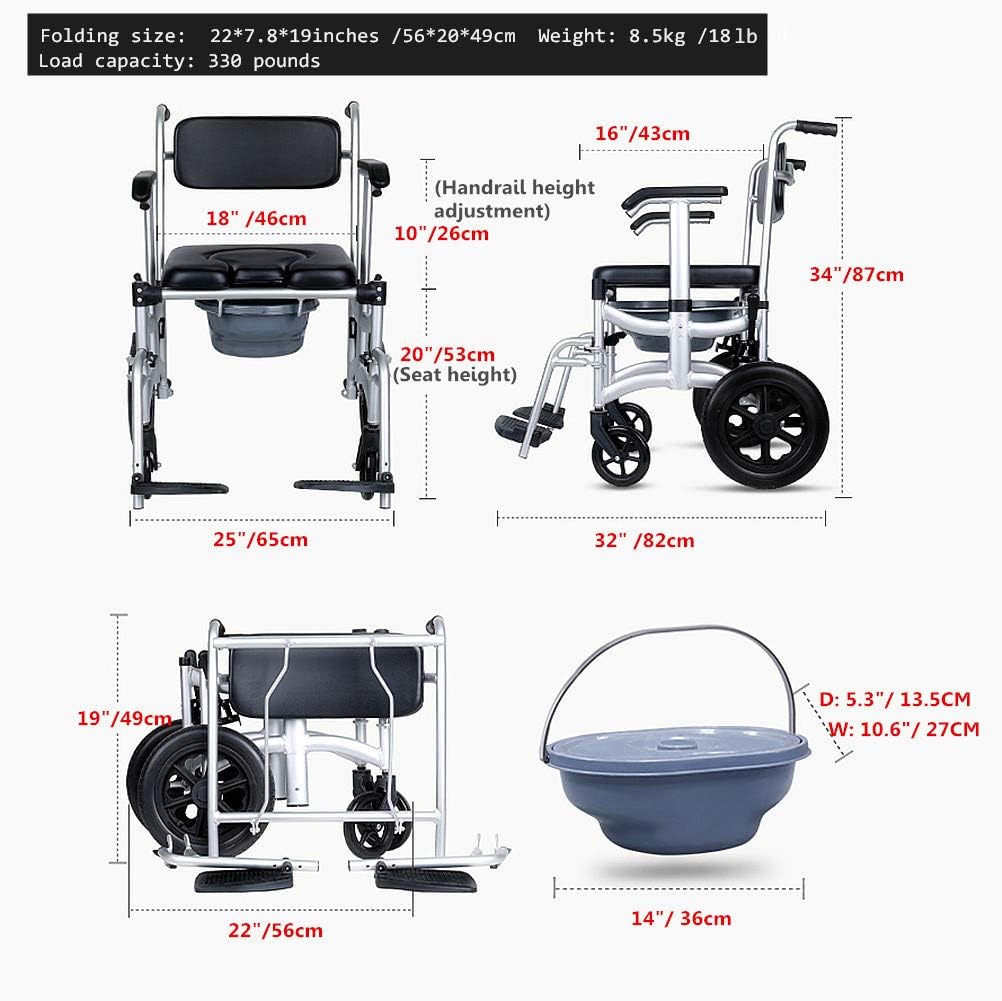Mobile Shower Chair, 4-in-1 Toilet Commode Wheelchair with Brakes - Image 9