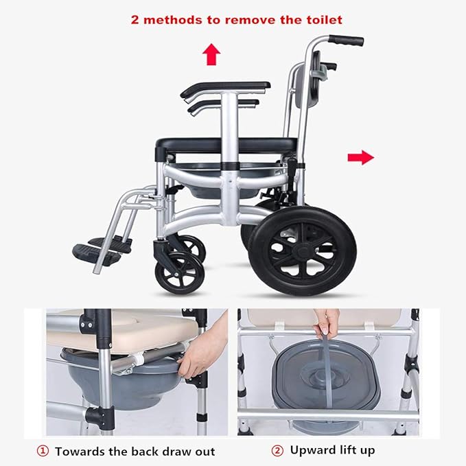 Mobile Shower Chair, 4-in-1 Toilet Commode Wheelchair with Brakes - Image 6
