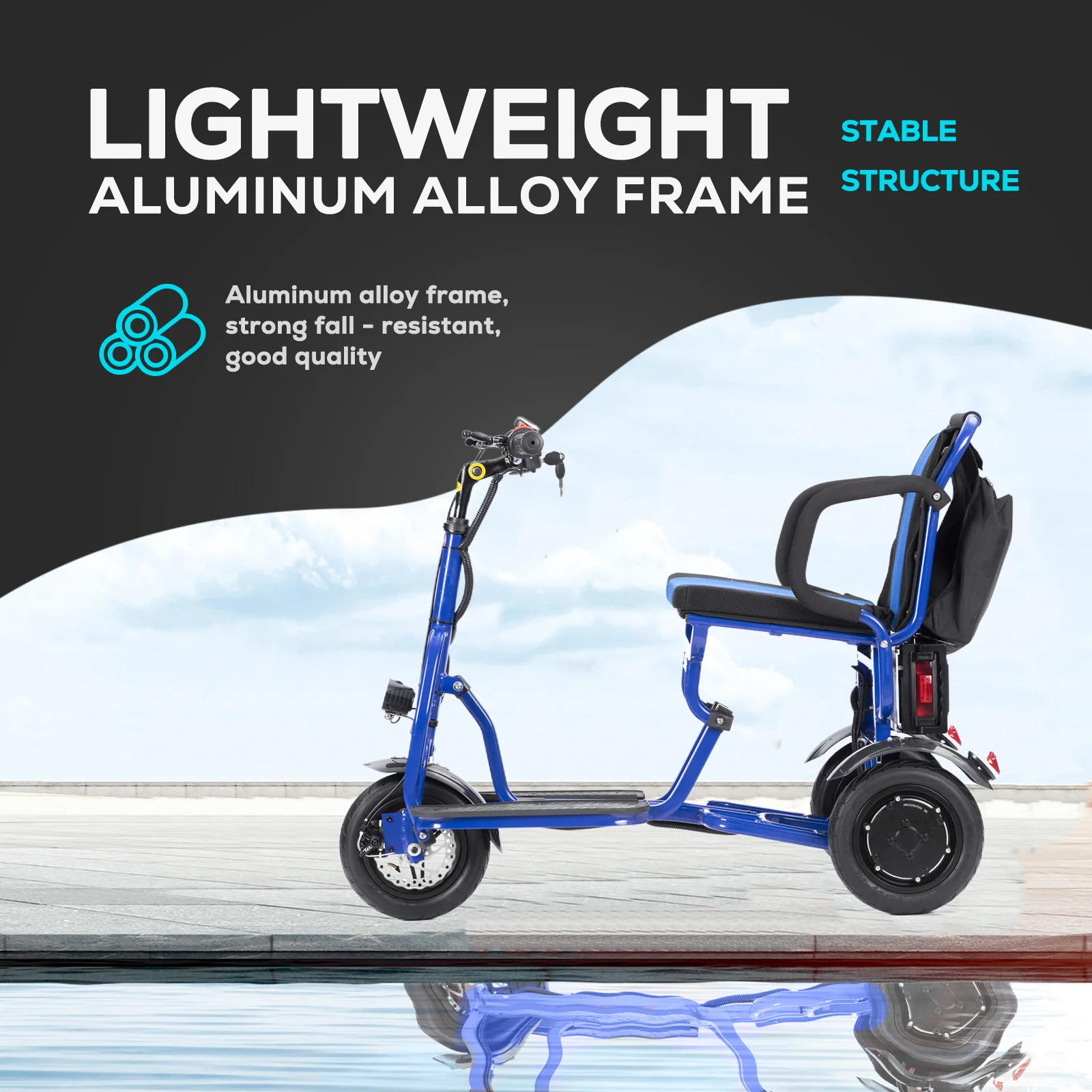 COUGAR (Blue) Folding Electric Mobility Scooter 3 Wheel Lightweight - Image 3